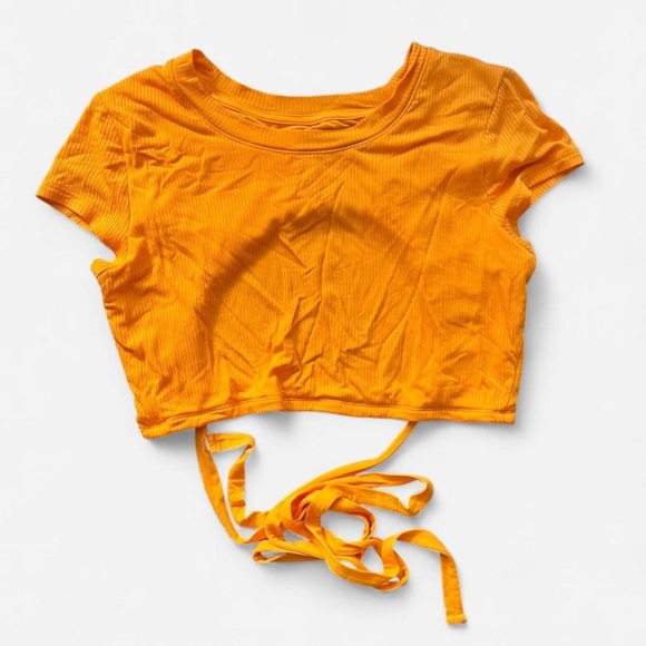 Women's Orange Ribbed Tie-Back Crop Top - Picture 2 of 4